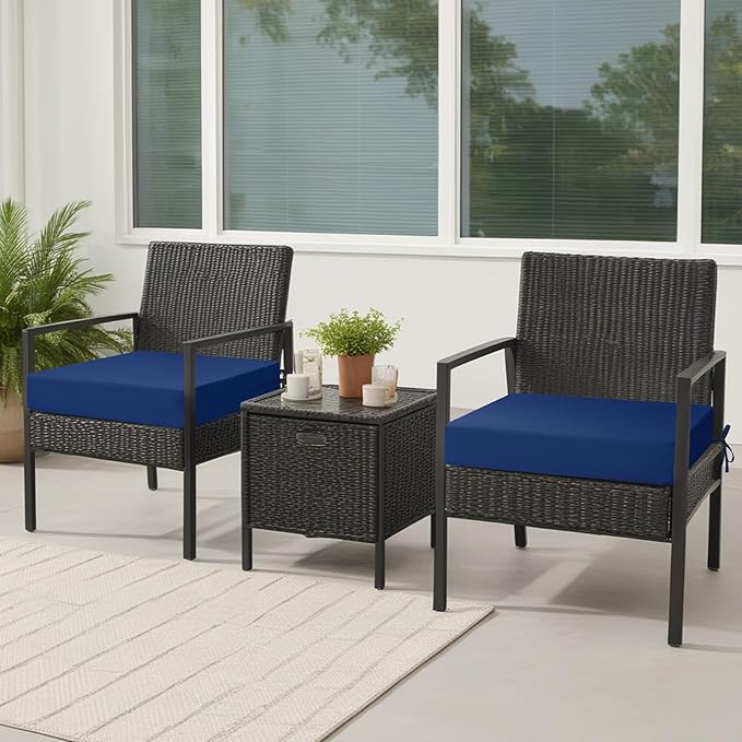 idee-home Outdoor Chair Cushions Set of 4, Waterproof Outdoor Seat Cushions for Patio Furniture, Outside Replacement Chair Pad with Ties for Lawn Deck Porch, 19 x 19 Navy Blue