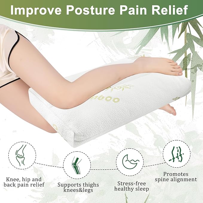 MINUPWELL Knee Pillow for Side Sleepers - 3" Height Between Leg & Under Knee Pillow for Back Sleepers - with 850G 7D Fiber for Relieving Leg, Back, and Knee Pain - Rayon Derived from Bamboo