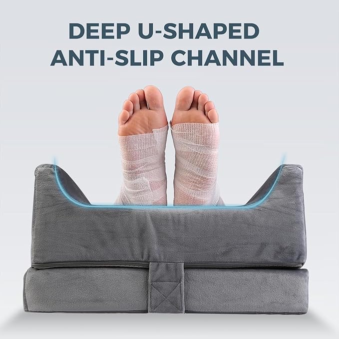 3-Height Adjustable Wide Leg Elevation Pillows for After Surgery or Sleeping, Memory Foam Support for Both Legs, Knee & Ankle Wedge for Swelling & Circulation, Removable Washable Velvet Cover
