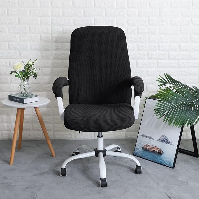 FORCHEER Large Office Chair Cover with Armrest Covers Black Water Repellent Jacquard Computer Chair Covers with Arms Washable Removable