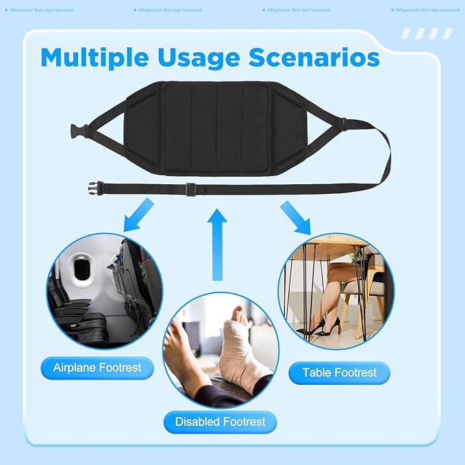 2 Set Leg Rest Footrest Hammock with Thick Memory Foam Pad Adjustable Footrests for Wheelchairs Hanging Foot Sling Wheelchair Accessories for Foot Rest Replacement