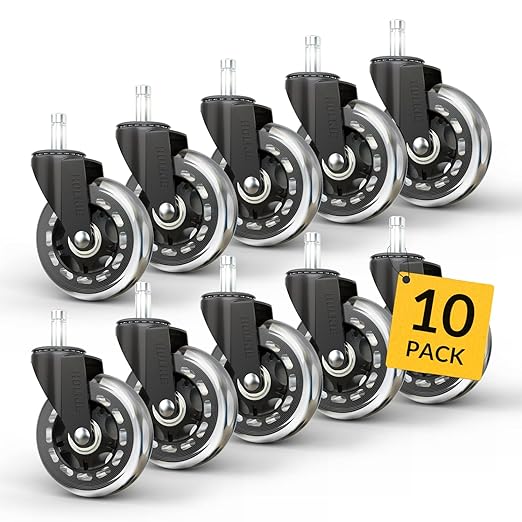 HOLKIE Office Chair Wheels 10pack Roller Blade Caster Rubber Replacement for Office 11x22mm Transparent 3 Inch, Desk Rolling Set of 10 for Hardwood Floors Gaming Chair Wheels Smooth & Silence Gliding