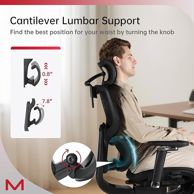Ergonomic Office Chair with Footrest - High Back Mesh Desk Chair for Home Office, Reclining Computer Chair with Adjustable Lumbar, 3D Headrest, 300lb, 4'11"-6'3" - Black