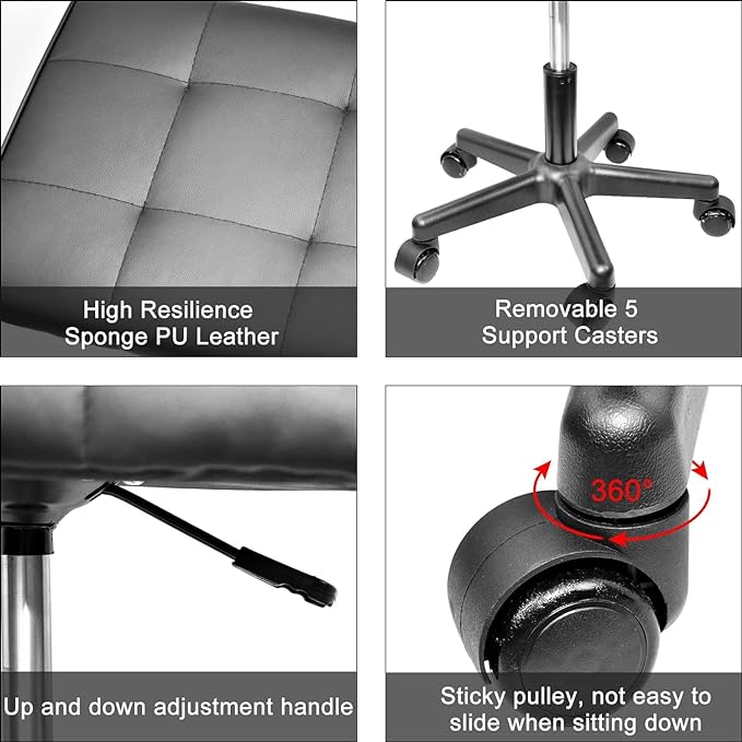 Footrest Under Desk Leg Rest Ottoman Adjustable Height Foot Stool with Wheels Leather Footrest for Home Office