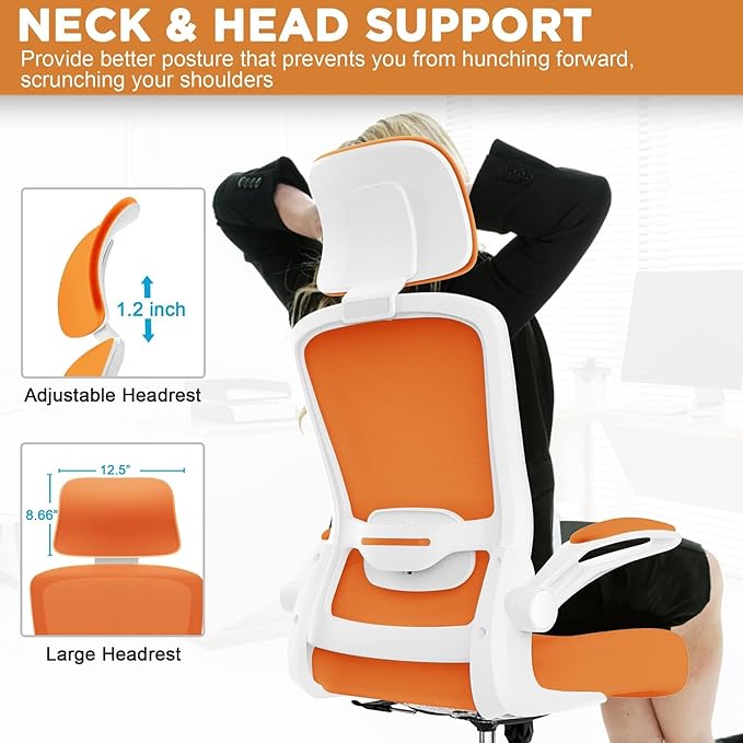Mimoglad Office Chair, High Back Ergonomic Desk Chair with Adjustable Lumbar Support and Headrest, with flip-up Armrests for Guitar Playing, 5 Years Warranty (Modern, Sunset Glow)