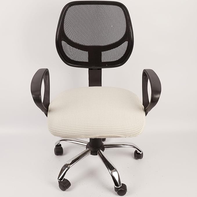 Melaluxe Stretch Jacquard Office Chair Cover, Removable Washable Desk Chair Cover Rotating Chair Seat Slipcover, Cream-White