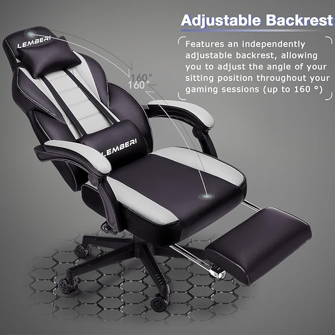 LEMBERI Gaming Chairs with Footrest,Ergonomic Video Game Chairs for Adults,Big and Tall Gaming Chair 400lb Weight Capacity, Racing Style Gaming Computer Gamer Chair with Headrest and Lumbar Support