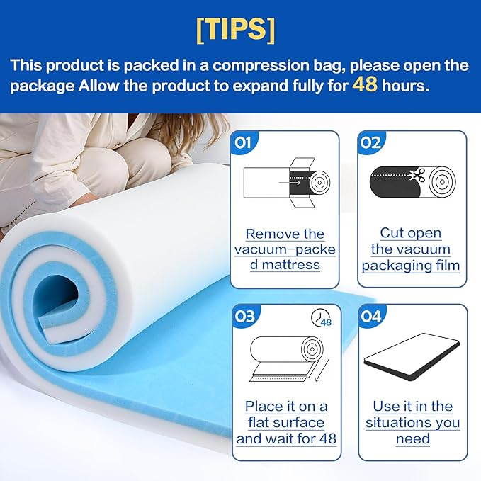 High Density Upholstery Foam Cushion - 6" Thick x 24" x 72", Gel Memory Foam Support Padding for Seat Cushion Replacement, DIY Projects, Sofa Mattress Support