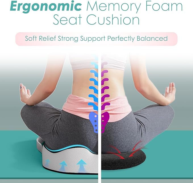 Car Seat Cushion, Extra Large Memory Foam Cushion with Adjustable Strap for Truck Drivers & Long Driving, Orthopedic Sciatica and Tailbone Pain Relief, Comfort Support for Travel Essentials