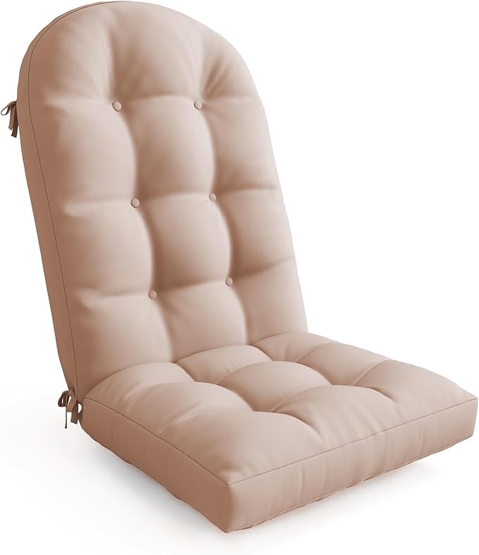 UDPATIO Adirondack Chair Cushion with Ties, Fade-Resistant High Back Outdoor Seat Cushions for Patio, Deck, Porch, Rocking Chairs & Lawn Furniture (Upper & Lower Lumbar Support)，Light Beige