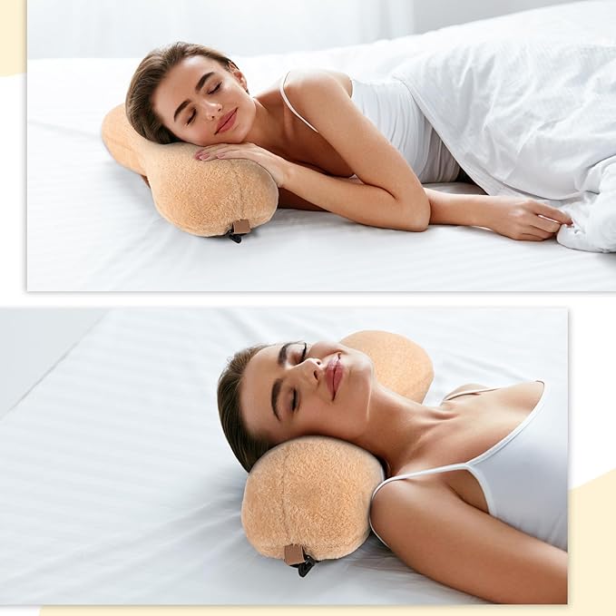 Colingmill 1 Pc Neck Pillow for Recliner Headrest Pillow Bone Shaped Chair Plush with Adjustable Strap Neck Support and Pain Relief Curve Head Cushion for Car Travel Airplane (Coffee)