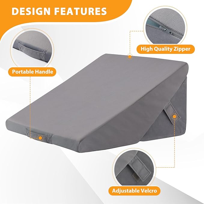 Ruqmuis Bed Wedge Pillow for Sleeping, 9&12 Inch Adjustable Wedge Pillow Set for After Surgery, Triangle Pillow for Back Pain Relief, Leg Support, Acid Reflux, Gerd, Velvet