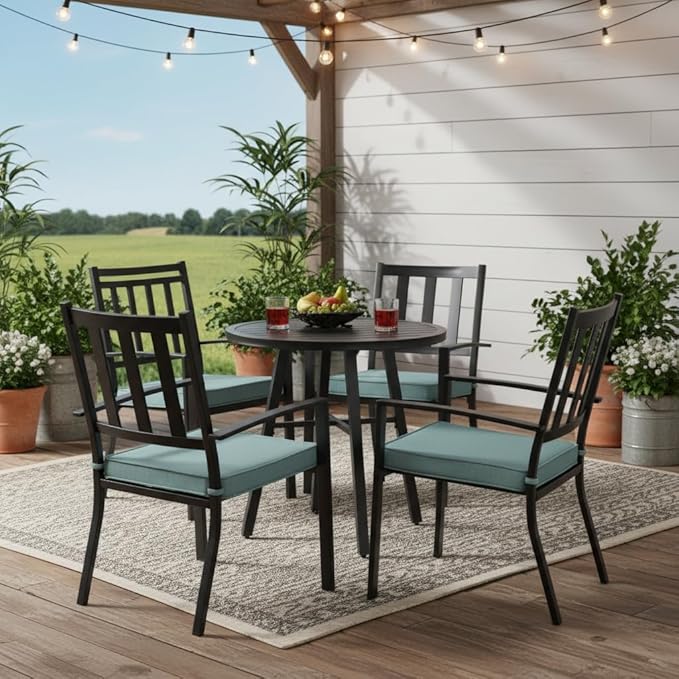 Outdoor 18 inch Square Patio Dining Chair Pads – Comfortable Fiber-Filled Seat Cushions with Ties, Reversible Polyester Fabric - Seaglass, Set of 4