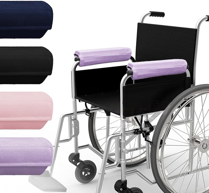 SPRING SEAON Wheelchair Accessories Armrest Covers (Pair), Short Plush Memory Foam Pads, Non-Slip Bottom, Wide Hook-and-Loop Straps, Washable, for Wheelchair/Transport/Office/Gaming Chairs, Purple