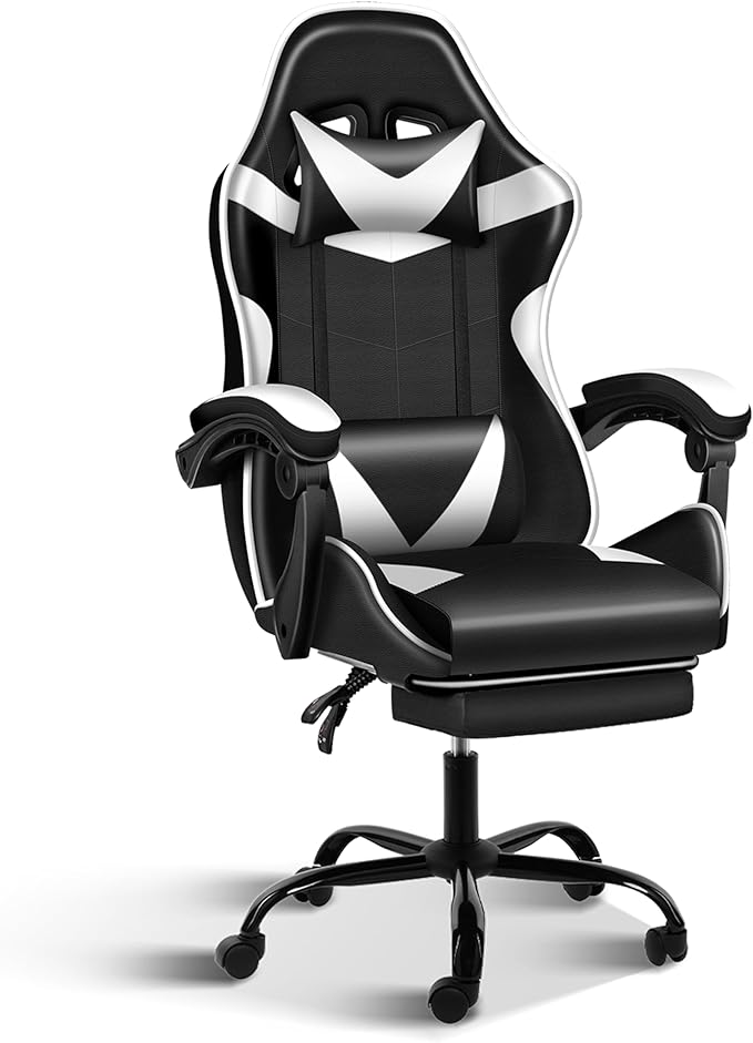 Gaming Chair, Ergonomic Computer Chair with Footrest and Lumbar Support, Height Adjustable Office Chair with 360° Swivel Seat and Headrest