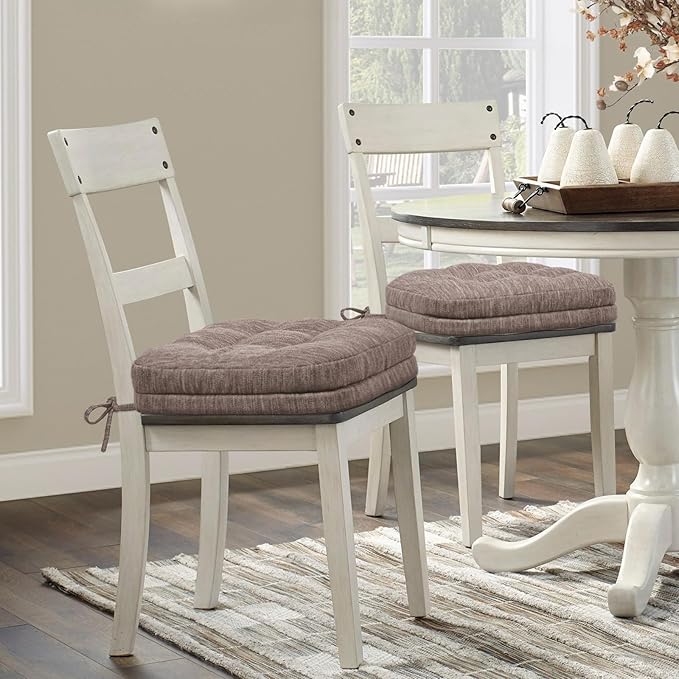 Shinnwa Dining Chair Cushions Set of 6, Dual-Layer Memory Foam Kitchen Chair Cushions, Patented Design Seat Pads with Ties, 16.5 x 16.5 x 3.5in, 6 Pack, Light Brown