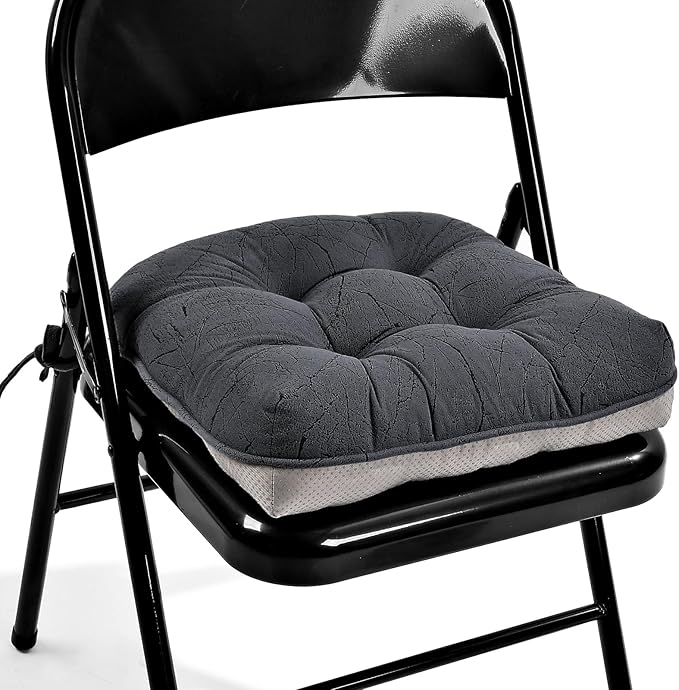 Marble Pattern 3" Chair Cushion for Dining Chair, Filling Bite-Size Memory Foam U-Shaped Seat Cushions for Kitchen Chairs, Non-Slip Indoor Chair Pad with Ties, 1 PCS, Grey