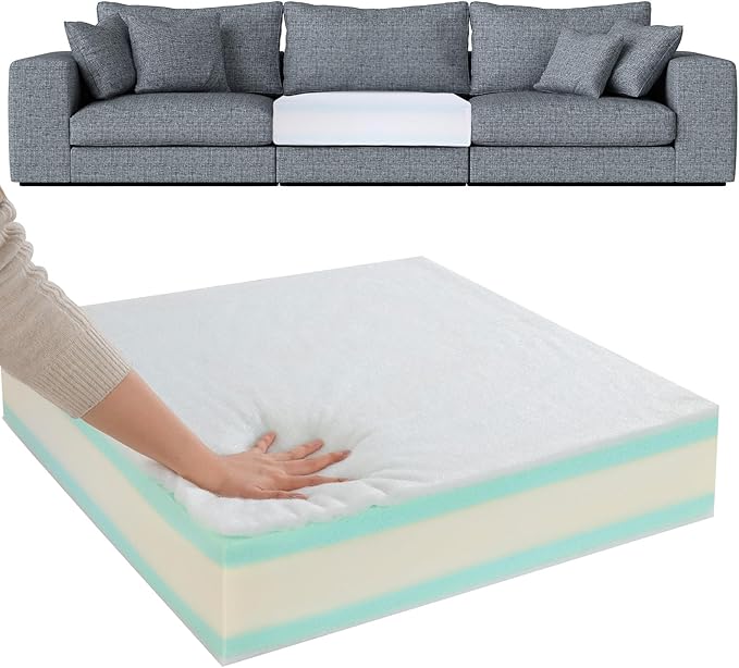 HOMBYS Memory Foam Couch Cushion Replacement, High Density Upholstery Foam Wrapped with Memory Foam & Polyester Batting, Sofa Cushions Inserts with Dacron Fiber Layer,with Removable Cover,6"x26"x26"