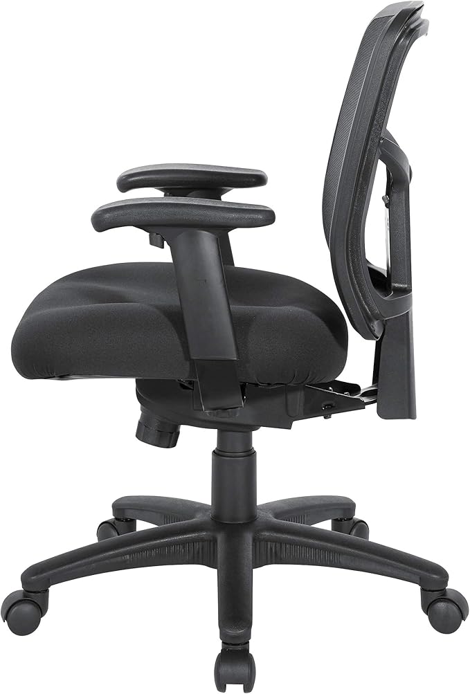 Office Star ProGrid Breathable Mesh Back Manager's Office Chair with Built-in Lumbar Support and Height Adjustable Padded Arms, Coal FreeFlex Fabric