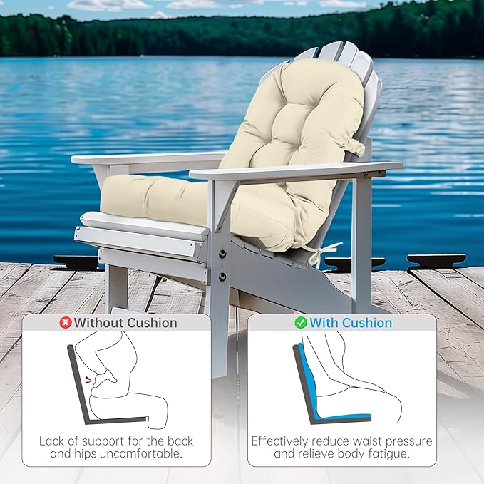 Adirondack Chair Cushion Tufted Waterproof Outdoor Rocking Chair Cushions with Ties Anti-Slip High Back Patio Chair Cushions for Patio Furniture Cushions