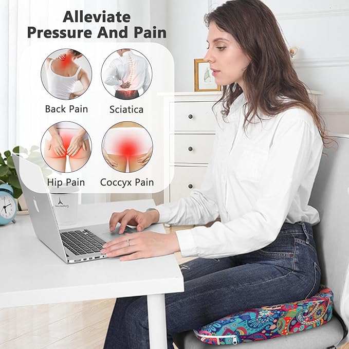 Pressure Relief Cushion, Memory Foam Seat Cushion for Tailbone Pain Relief Coccyx Cushion for Sciatica Pain Ergonomic Seat Cushion for Office Desk Chair, Flower6
