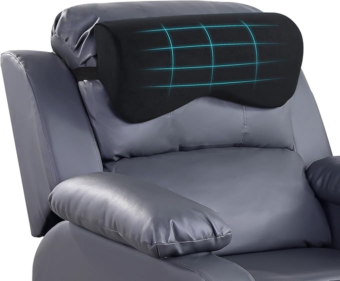 HOMBYS Cervial Neck Pillow for Recliner, Foam Headrest Cushion for Sleeping, Medium Firm Neck Support for Couch, Office Chair and Car, Non-Slip Backing and Elastic Straps, Black
