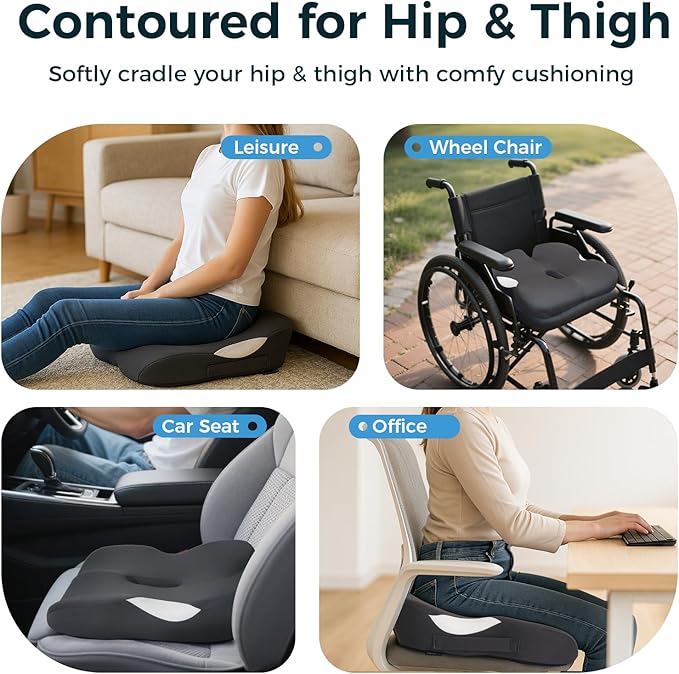 18.5" x 16.5" Extra Large Memory Foam Cushion, Tailbone Pain Relief Cushion for Long Sitting Soft Hip Support, Breathable X Large Donut Pillow Desk Chair Cushion for Office, Home, Driving