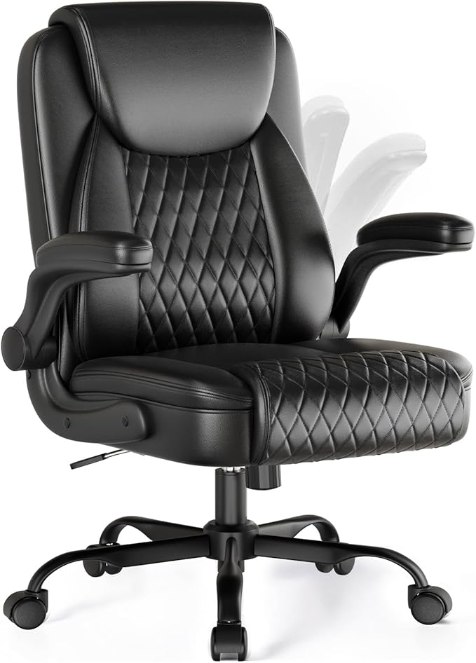 COMHOMA Leather Office Chair Ergonomic Computer Gaming Chair with Comfy Back Support, Executive Mid-Back,Small Gmaing Chair with Adjustable Armrests, for Short People Use, Rolling Swivel for Adults