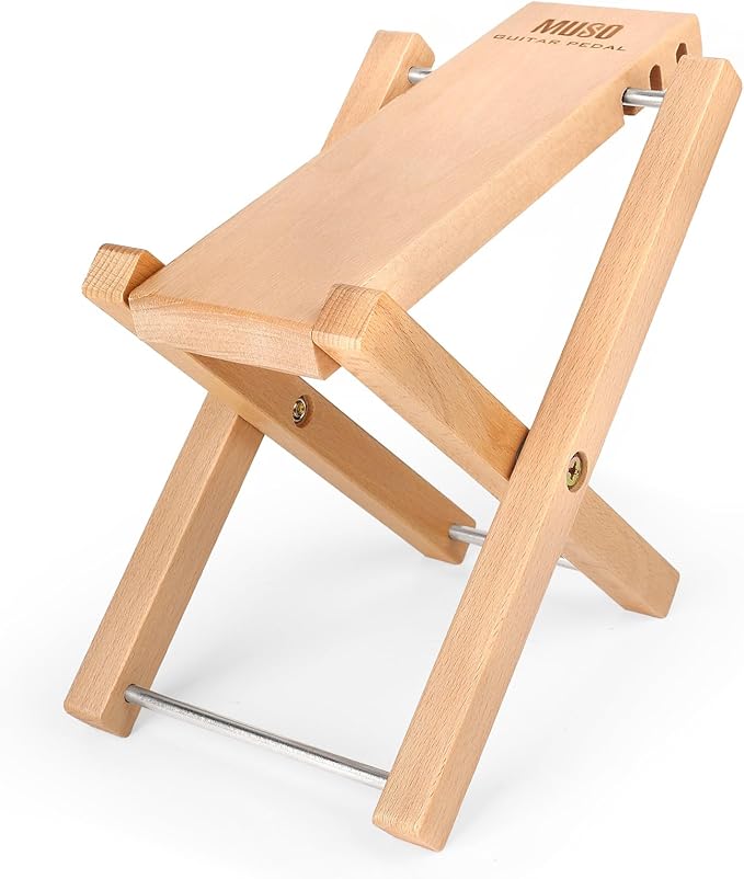 MUSO Guitar Footrest Stool, Folded Wooden Pedal, 3 Level Adjustable,Suitable for Classical Acoustic Guitar,Ergonomic & Durable (Natural Wood)
