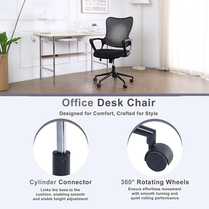 Ergonomic Office Chair, Breathable Mesh Computer Desk Chair with Armrests, Rolling Swivel Task Chair, Butterfly Back Design for Home Office, Adults and Teens (Black)