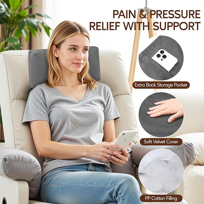 Neck Pillow for Recliner Chair, 14" Adjustable Recliner Pillow for Headrest, Soft Velvet Non-Slip Head Pillow for Recliner, Couch, Chair, Sofa