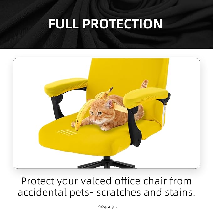 Stretch Computer Office Chair Cover with Armrest Covers Durable Zipper Universal Washable Removable Spandex Rotating Boss Chair Slipcovers Anti-dust Soft Desk Chair Seat Protector, Yellow