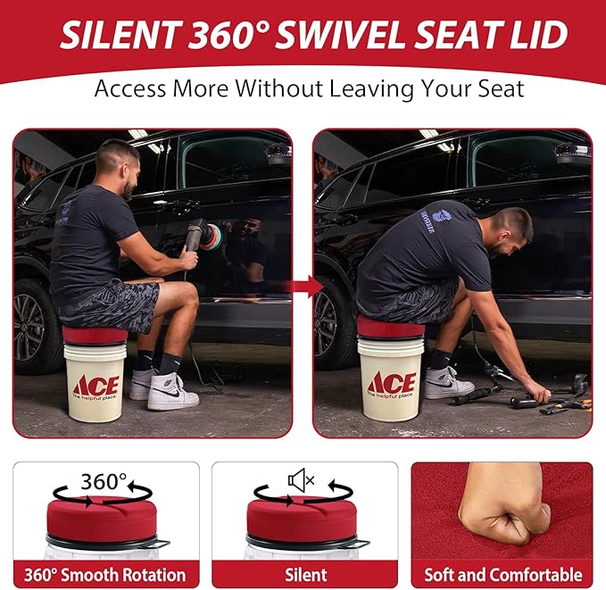 5 Gallon Bucket Seat with 3" Thick Seat Foam Cushion, 360°Swivel Bucket Lid Seat, Waterproof & Silent Bucket Seats for Dove Duck Hunting, Ice Fishing, Baseball, Camping