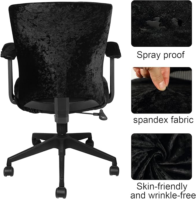 Tallew 4 Pcs Office Chair Covers Set Computer Universal Protective Stretchable Chair Seat Covers Desk Armrest Slipcovers Pads Office Cushion Backrest for Rotating(Black)