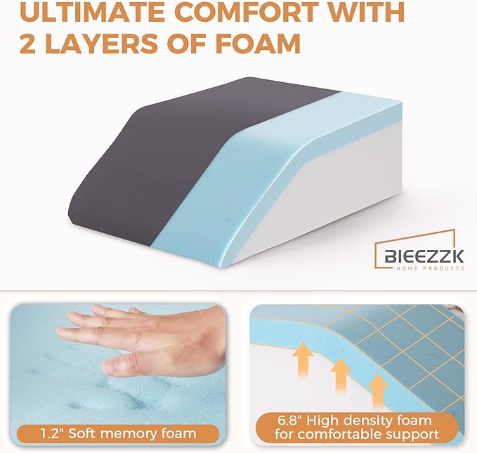 BIEEZZK Leg Pillow Elevation Blood Circulation, Leg Elevating Pillows for After Surgery, Sleeping, Memory Foam Wedge Pillow for Legs Swelling, Foot Knee Pillow for Back Pain, 23.6×16.8×8in Velvet Grey