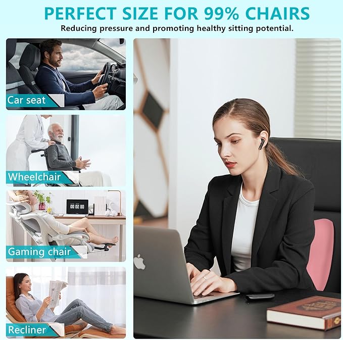 FLORICH 3 PCS Seat Cushion for Carseat Lumbar Support Pillow Car Neck Headrest Pillows Memory Foam Gel Memory Foam Massage Point Seat Pads Pressure Relief Back Cushion for Office Chair(Light Pink)