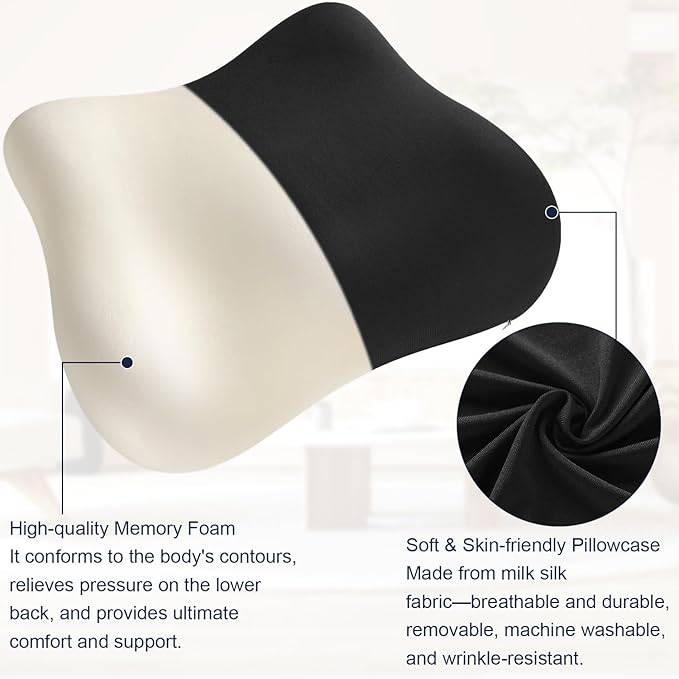 Lumbar Support Pillow for Office Chair Memory Foam Car Lumbar Pillows Lower Back Pain Relief Black Soft Ergonomic Chair Back Pillows for Car, Couch