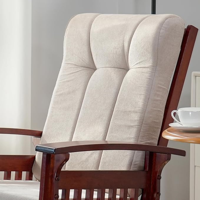Solid Wood Glider Rocking Chair and Ottoman Set, Rustic Nursery Glider Rocker with Padded Cushion, Smooth Rocking Motion Indoor Living Room Nursing，Napping，Reading, Cream