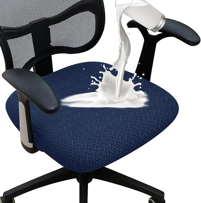 FORCHEER 100% Waterproof Office Chair Seat Cover 20x20 Jacquard Strechable Computer Desk Chair Seat Cushion Slipcover 1 Piece Washable-Navy
