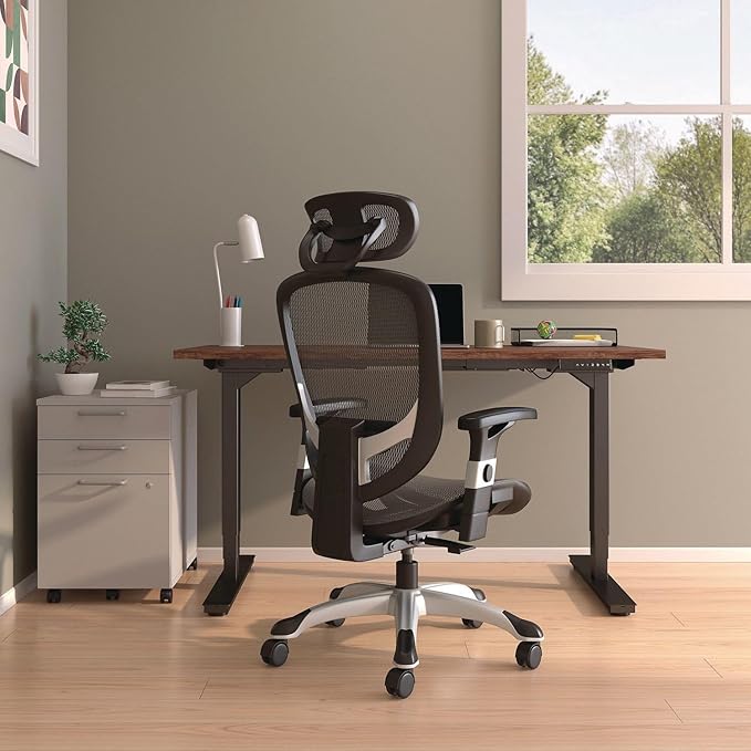 Alera Minerva Ergonomic Swivel Computer Desk Chair, Mesh Office Task Chair, Adjustable Seat, Arms, Headrest, Supports Up to 275 lb, Gray