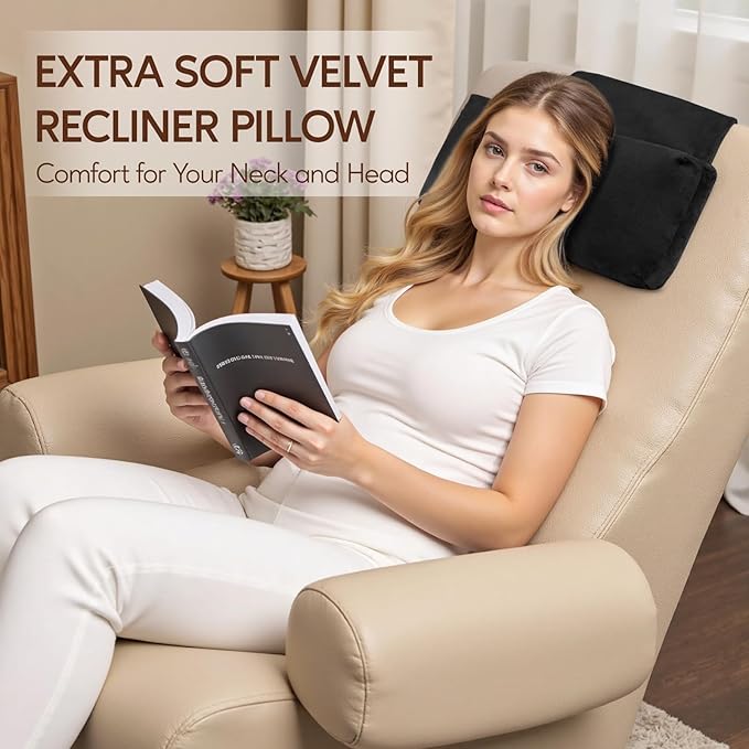 Neck Pillow for Recliner Chair, 14" Adjustable Recliner Pillow for Headrest, Soft Velvet Non-Slip Head Pillow for Recliner, Couch, Chair, Sofa