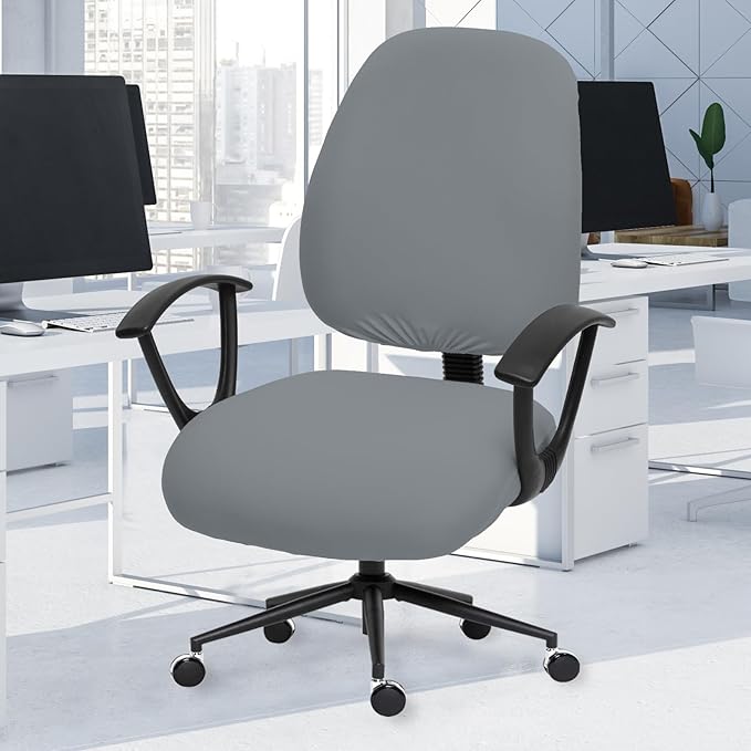 DIVA EN CAMINO DEC Stretchable Desk Office Chair Seat Covers - Universal Stretch Computer Chair Slipcover - Washable Rotating Backrest Coverings & Cushion Protectors for Dogs, Cats, Pets, Mid Gray