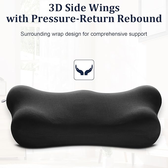 Lumbar Support Pillow for Office Chair Memory Foam Car Lumbar Pillows Lower Back Pain Relief Black Soft Ergonomic Chair Back Pillows for Car, Couch