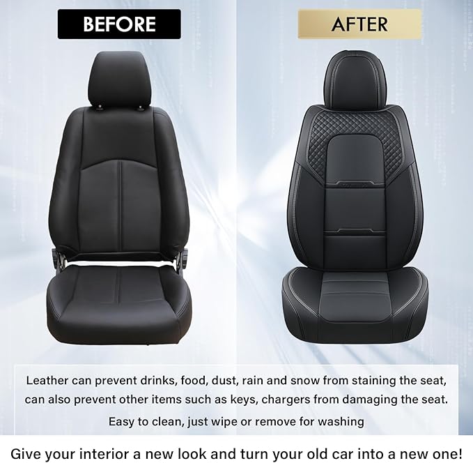 Coverado Car Seat Covers Full Set, 5 Piece Car Seat Protector with Removable Headrest, Nappa Leather Breathable Front Rear Seat Cushion Side All Wrapped Universal Fit Truck Automotive Most Cars Black