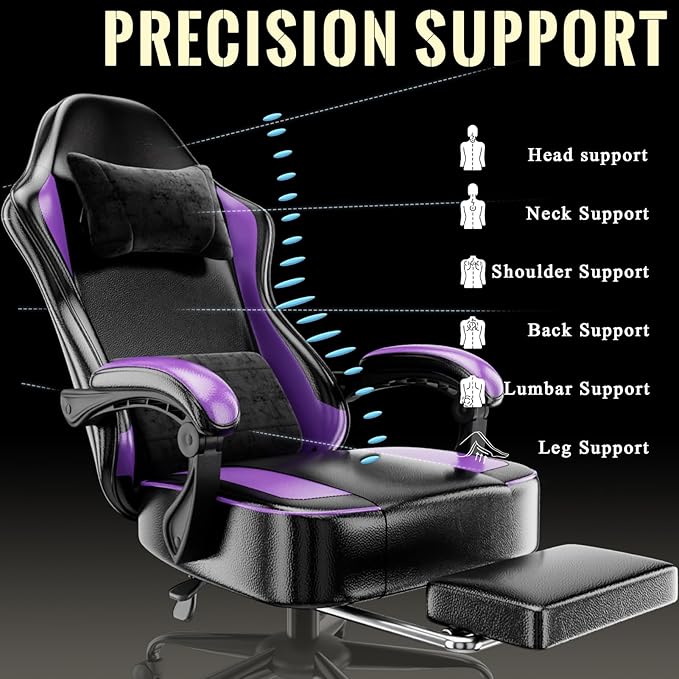 Gaming Chair with Pocket Spring Cushion and Footrest, Ergonomic Computer Chair for Adults, Breathable PU Leather Game Chair