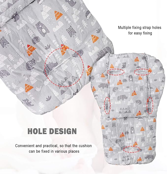 High Chair Pad, High Chair Cushion, seat Cushion, Breathable Pad, with Baby High Chair Seat Belt, 2 Pieces, Soft and Comfortable, Make The Baby More Comfortable (Grey Animal Pattern)