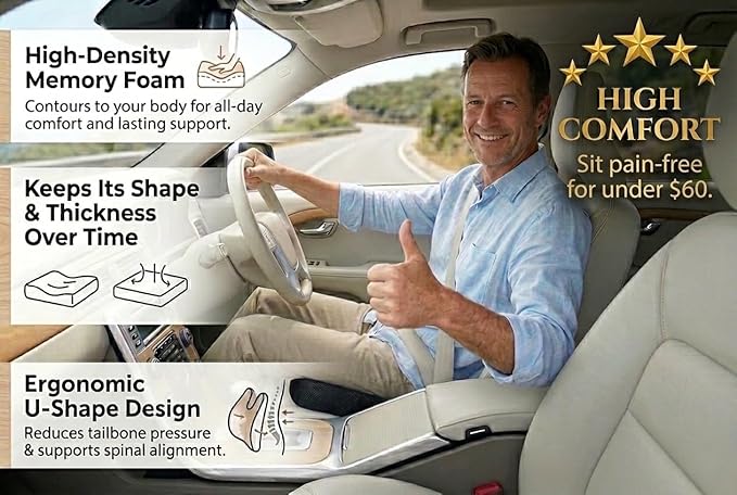 Premium Orthopedic Memory Foam Seat Cushion for Office Chair & Car Seat .Ergonomic U-Shape Coccyx Pillow for Tailbone & Sciatica Pain Relief Lower Back Problems and Long Sitting Comfort. (Black)
