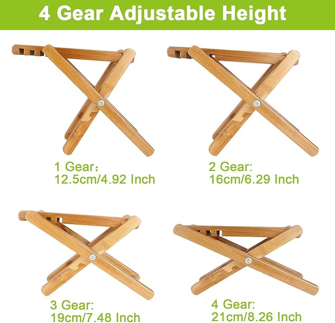 QTLCOHD 4 Gear Bamboo Guitar Foot Stool, 9.25 Inch Adjustable Non-Slip Foot Rest for Classical Acoustic Guitar Player