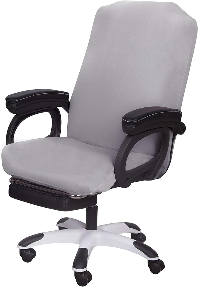 SARAFLORA Office Chair Cover- Large, Silver Grey- Removable Computer Chair Cover for Office Chair with Zipper for Universal Rotating Chair Desk Chair Cover Chair Seat Washable Protector for Pet