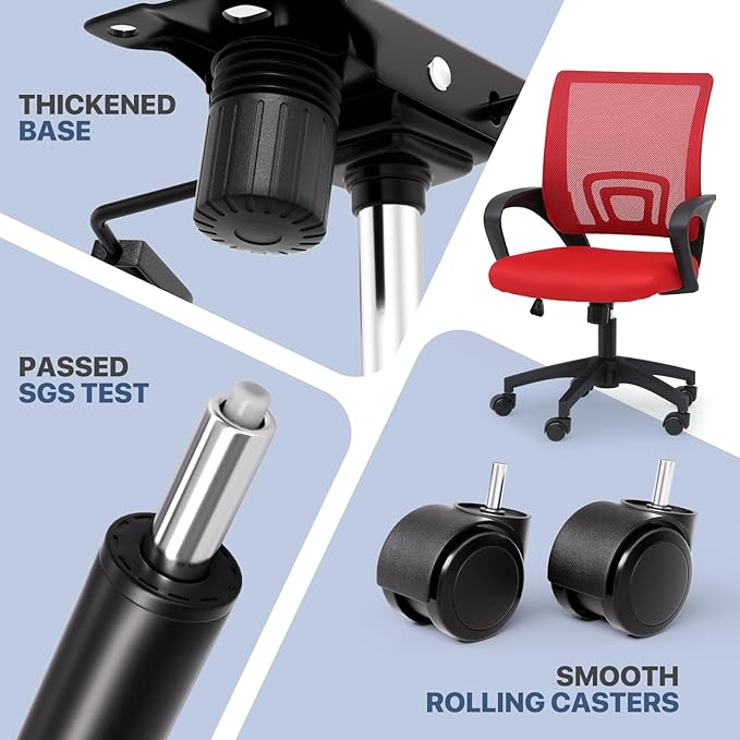 MoNiBloom Mesh Office Chair, Ergonomic Computer Chair for Adults, Rolling Swivel Mid-Back Desk Chair with Lumbar Support, Comfy Armrest for Home Office, Gaming, Red 10 Pack